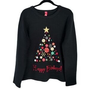 Holiday Christmas sweater,black sz Large. Embellished with buttons, rhinestones